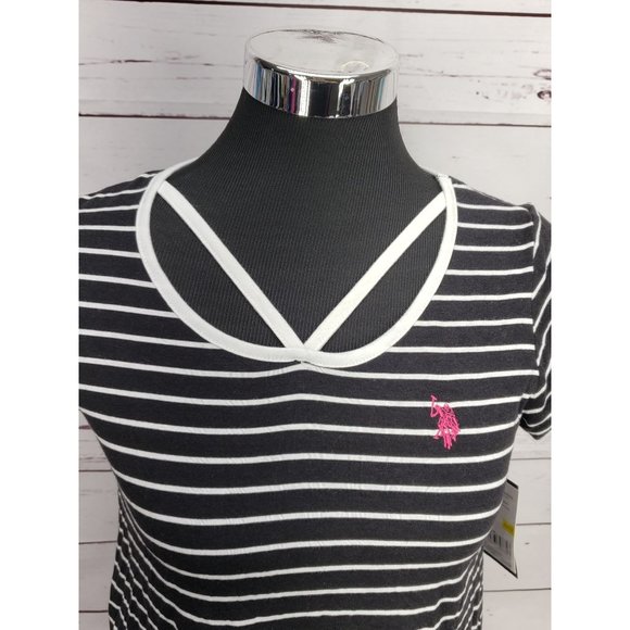 US Polo Assc  Black and White Size 10/12 Striped Tee‎ - Picture 6 of 7
